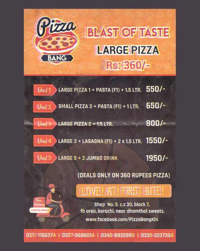 Pizza Bang menu