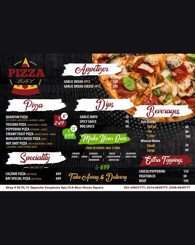 Pizza Bay & Burgers menu