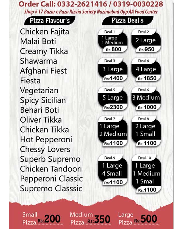Pizza Big Bite menu