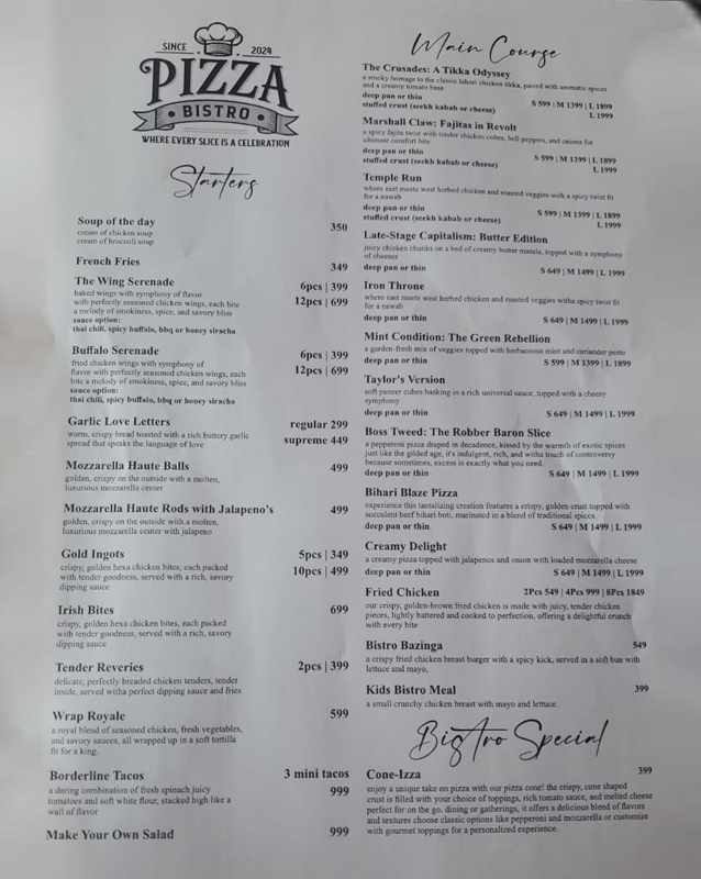 Pizza Bistro menu