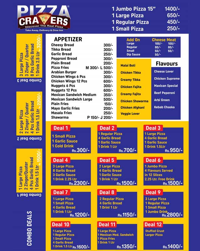 Pizza Cravers menu