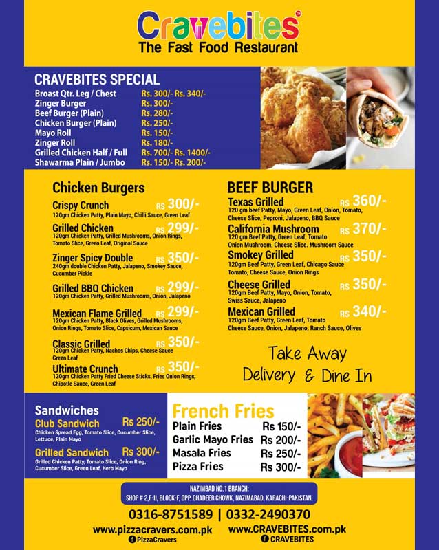 Pizza Cravers menu