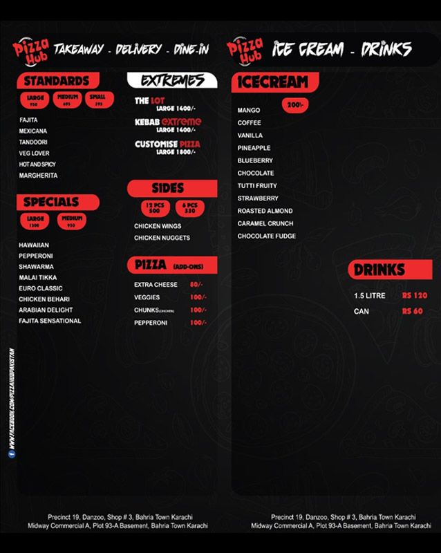 Pizza Hub menu
