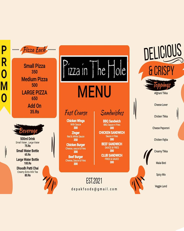 Pizza In The Hole menu
