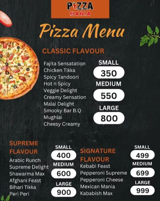 Pizza Mania Karachi menu
