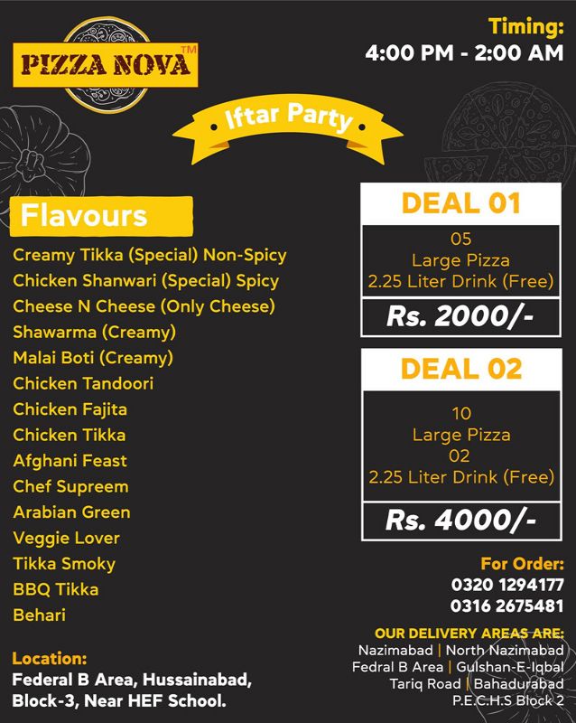 Pizza Nova menu