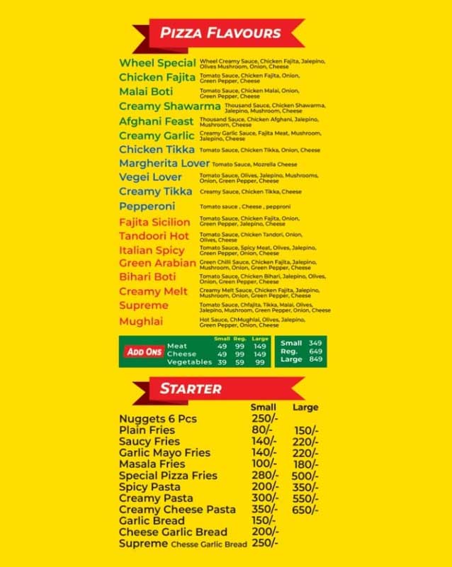 Pizza On Wheel menu
