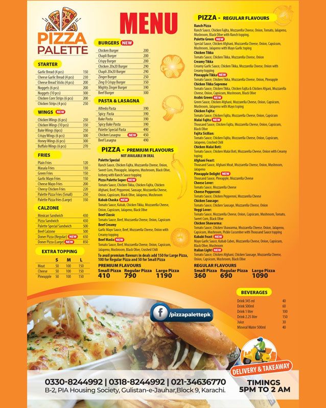 Pizza Palette menu