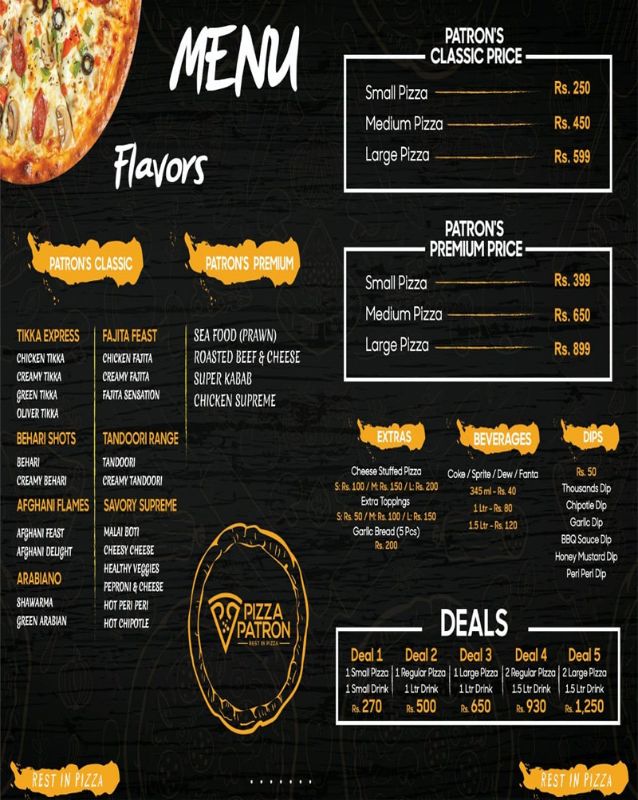 Pizza Patron menu