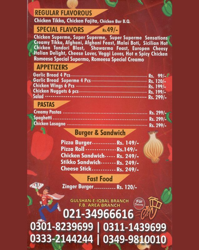 Pizza Romeesa menu