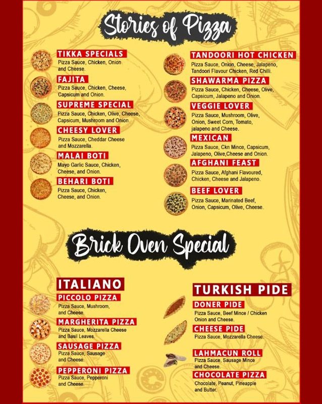 Pizza Story menu