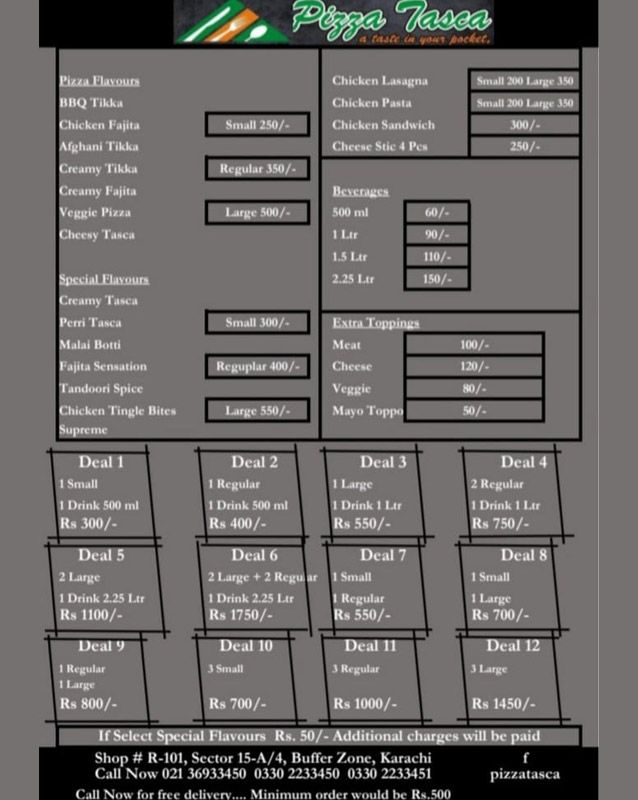 Pizza Tasca menu