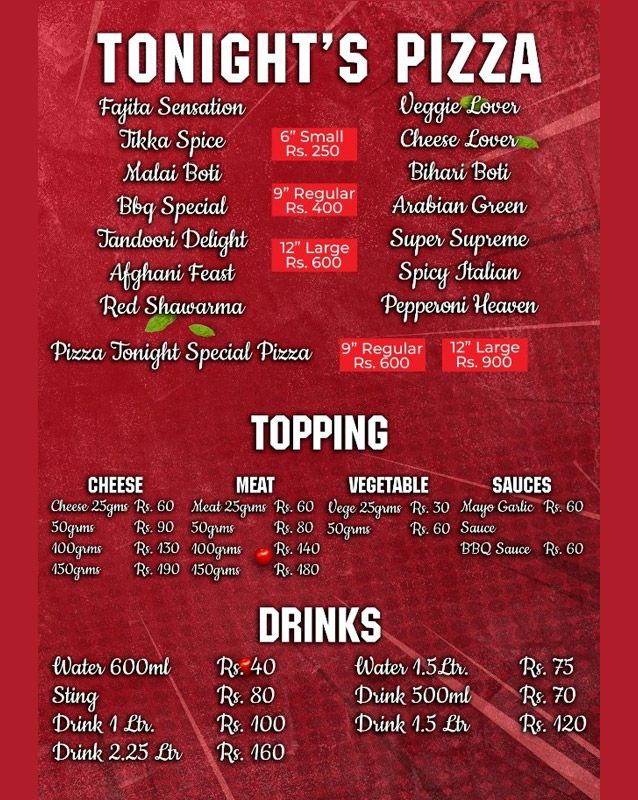 Pizza Tonight Karachi menu
