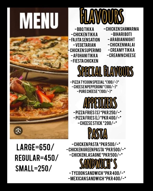 Pizza Tycoon menu