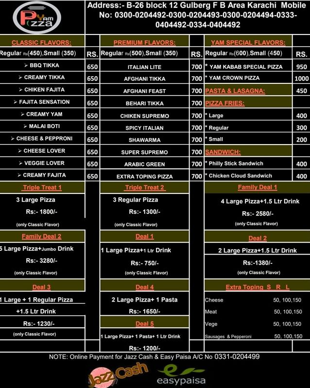Pizza Yam menu