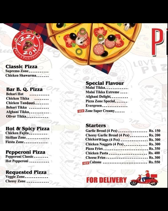 Pizza Zone menu