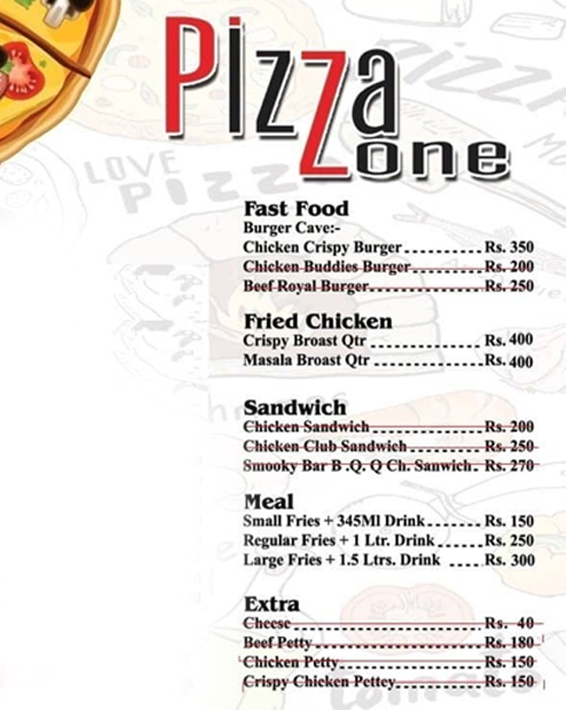 Pizza Zone menu