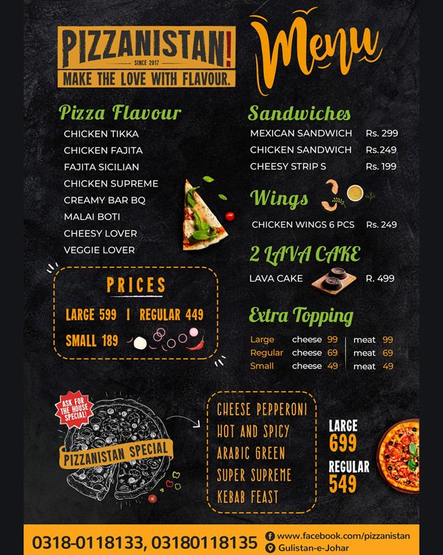 Pizzanistan menu