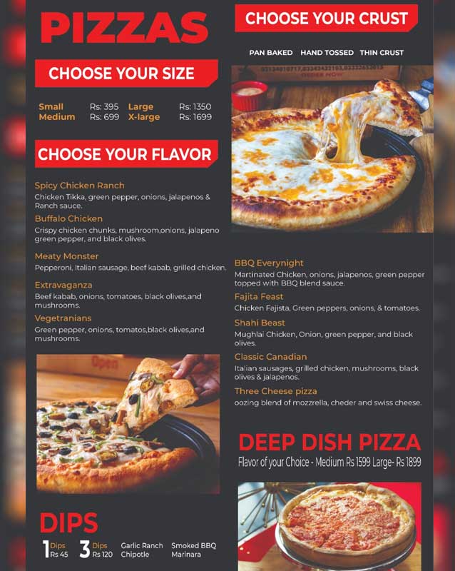 Pizzanos menu