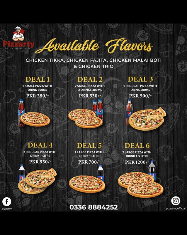 Pizzarty menu