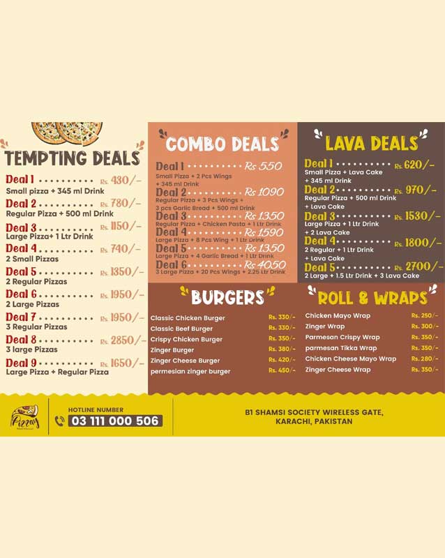 Pizzay menu