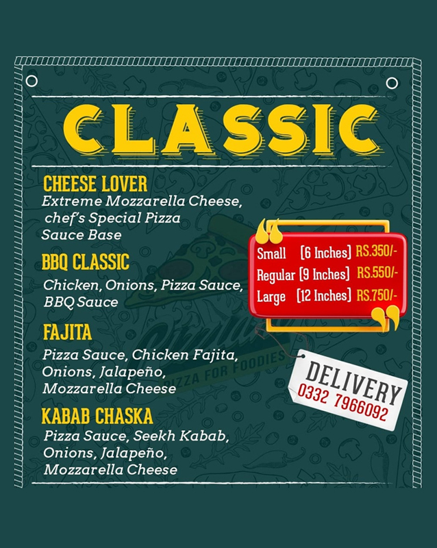 Pizziano menu