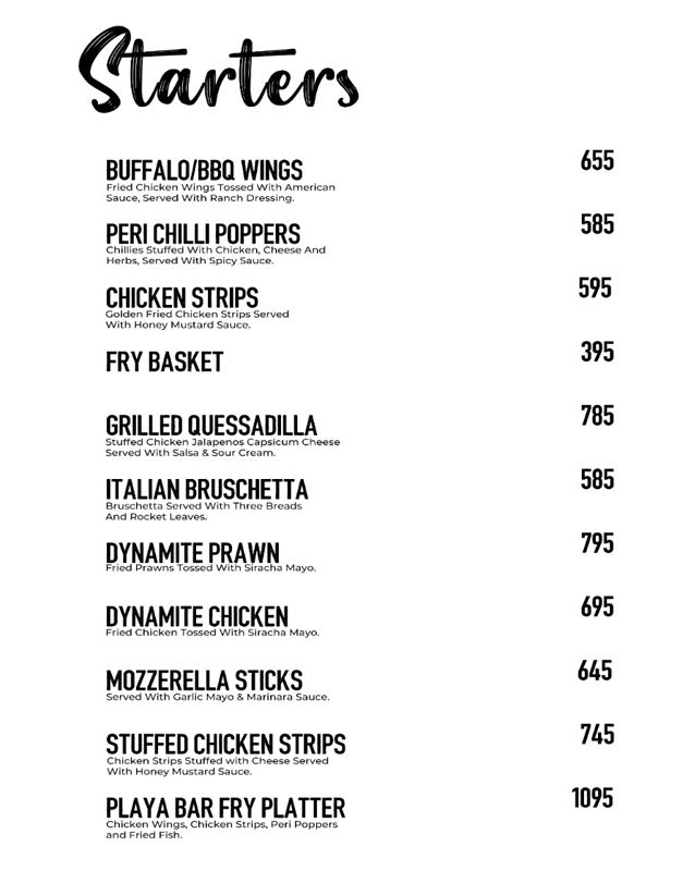 Playa Grill menu