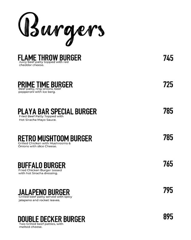 Playa Grill menu