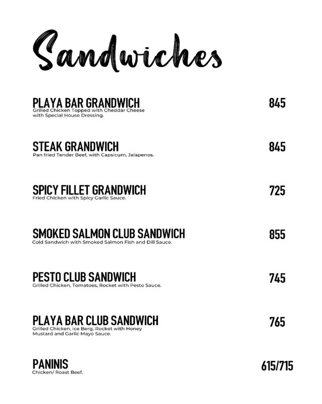 Playa Grill menu