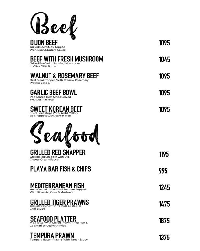 Playa Grill menu