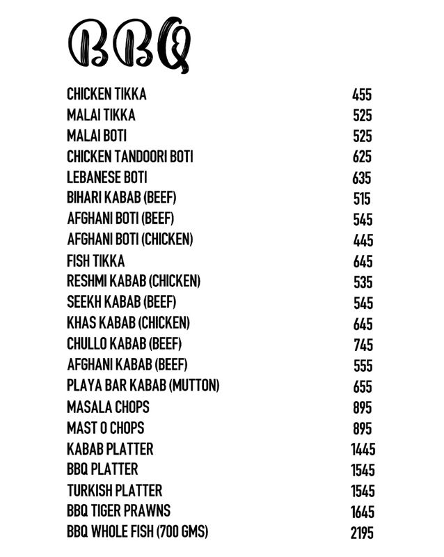 Playa Grill menu
