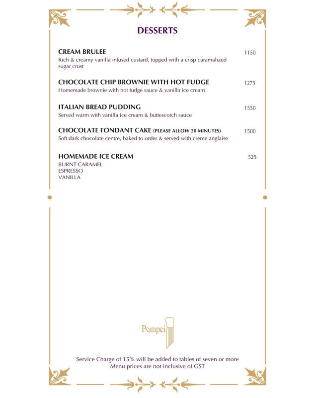Pompei menu