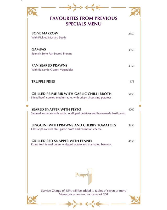 Pompei menu