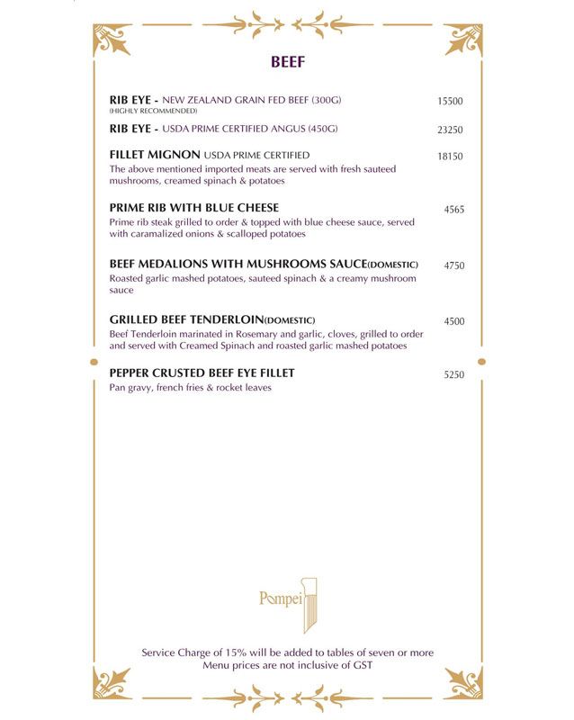 Pompei menu