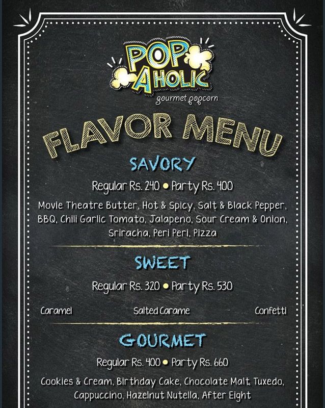 Popaholic menu