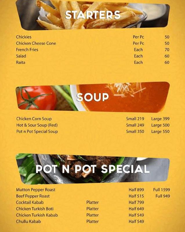 Pot n Pot menu