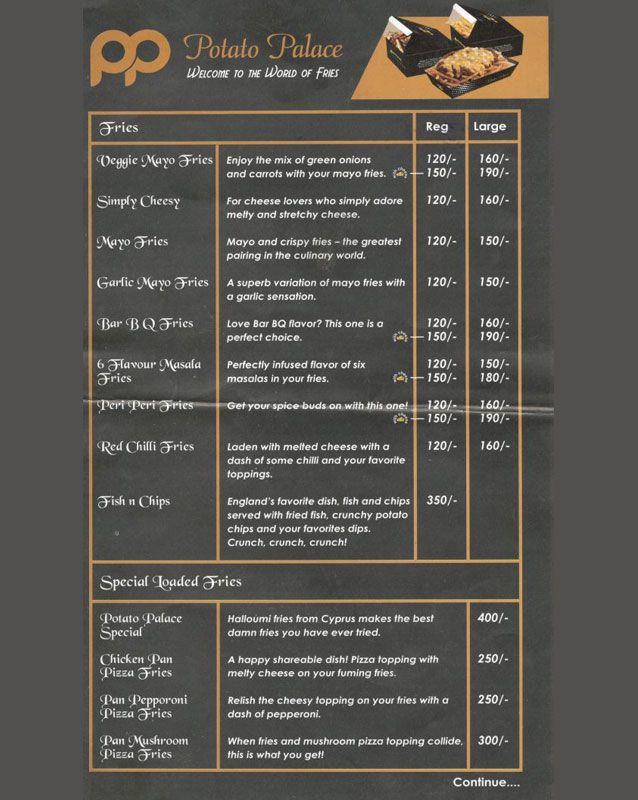Potato Palace menu