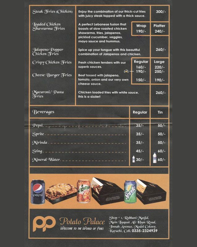 Potato Palace menu