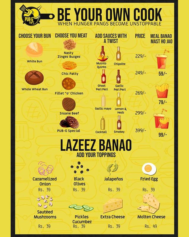 Pub-G Cafe menu