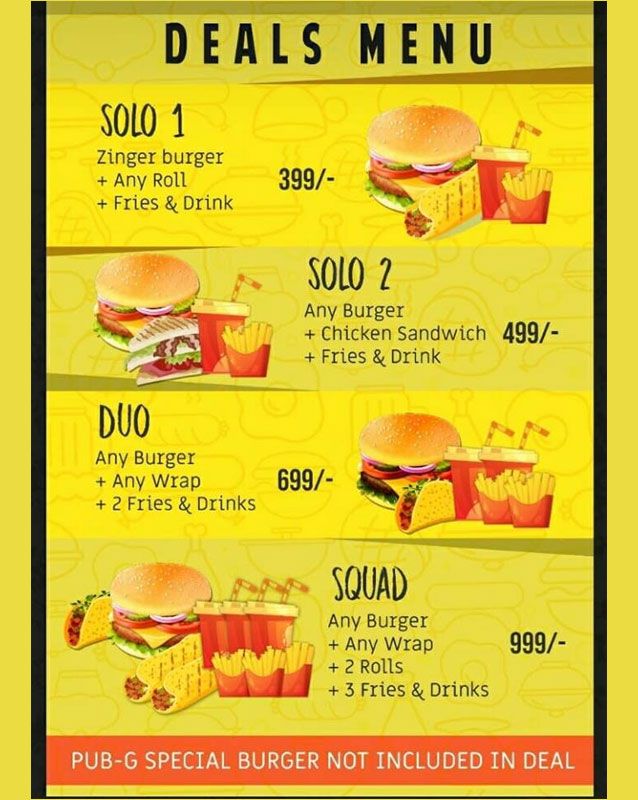 Pub-G Cafe menu