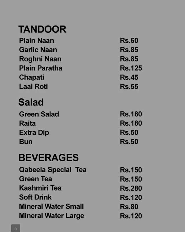 Qabeela Restaurant menu