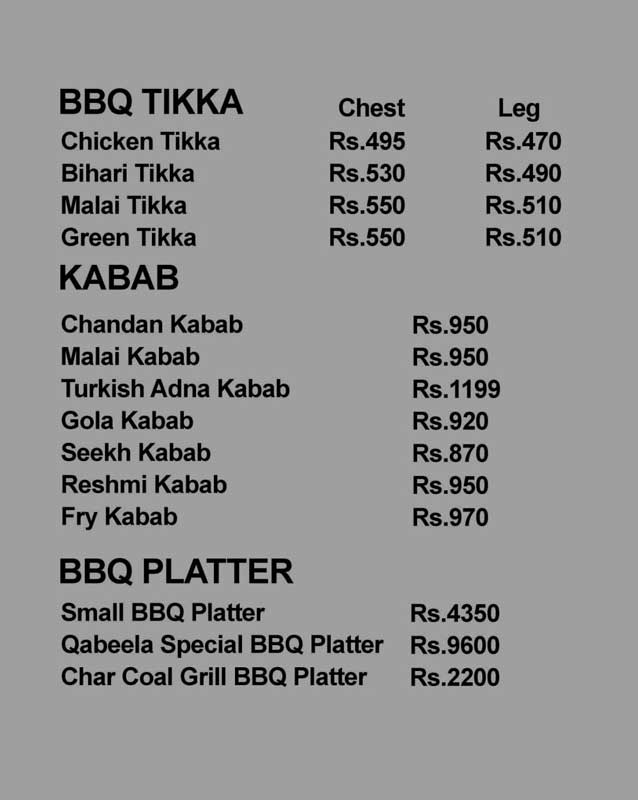 Qabeela Restaurant menu