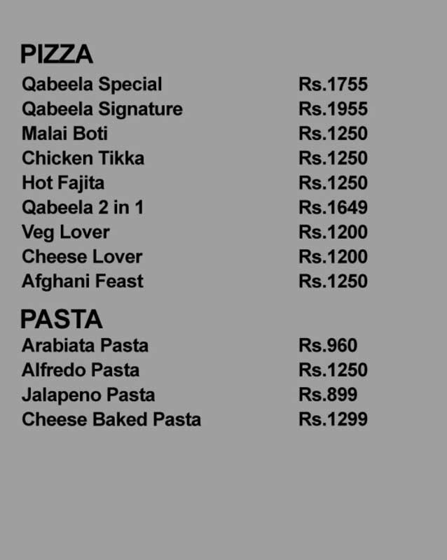 Qabeela Restaurant menu