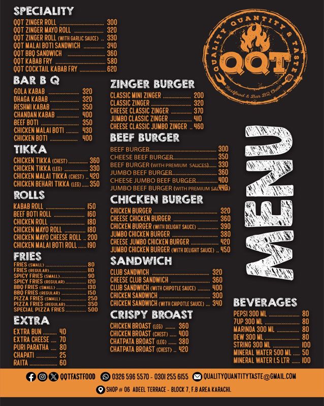 QQT Fast Food menu