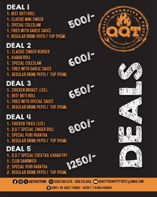 QQT Fast Food menu