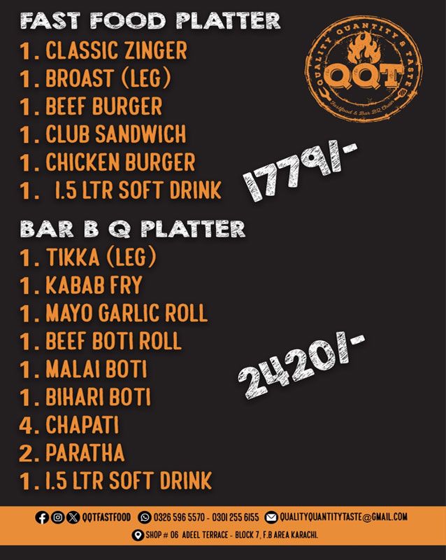 QQT Fast Food menu