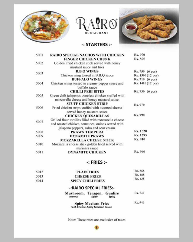 Rairo menu