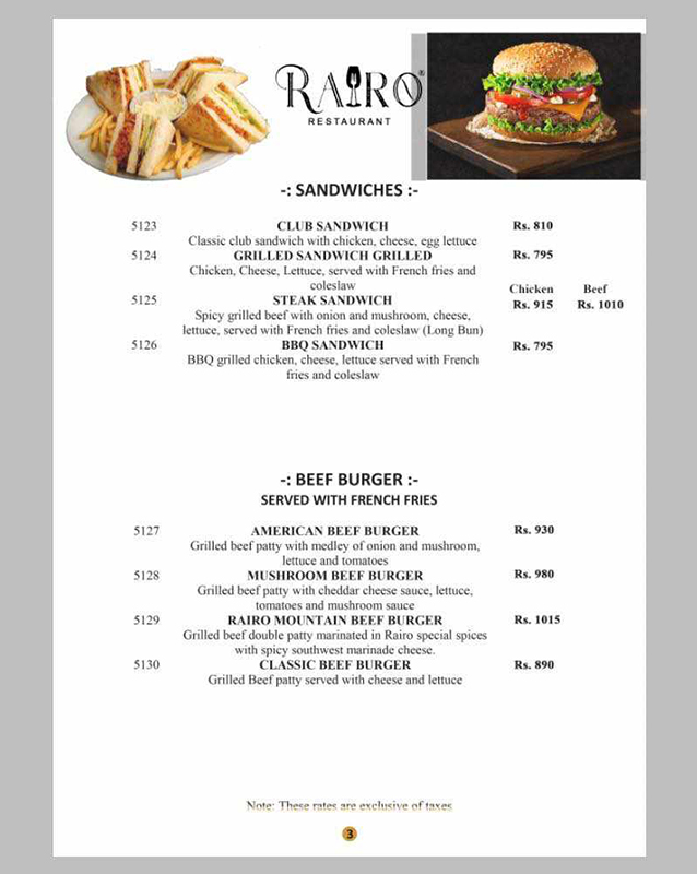 Rairo menu