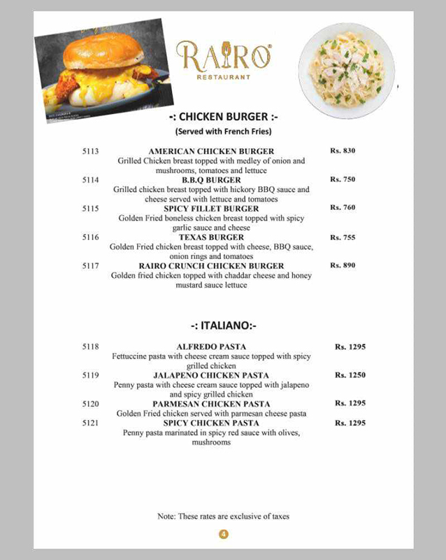 Rairo menu
