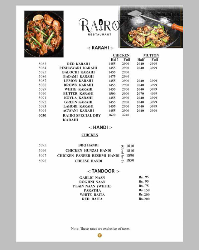 Rairo menu